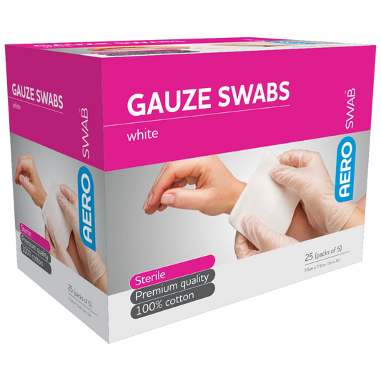 AEROSWAB Sterile White Gauze Swab 7.5 x 7.5cm - 5 pack